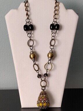 Pam Hiran Anthropologie Chunky Bohemian Teardrop Beaded Pendant Necklace